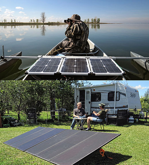 solar powered canoe and campsite